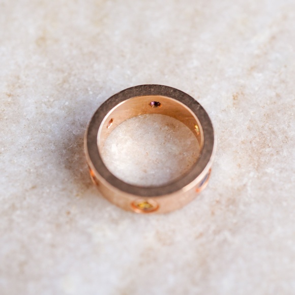 Rare Cartier 18k Rose Gold Colored Gemstones Love Ring Size 46 - B4087800 - Picture 8 of 8